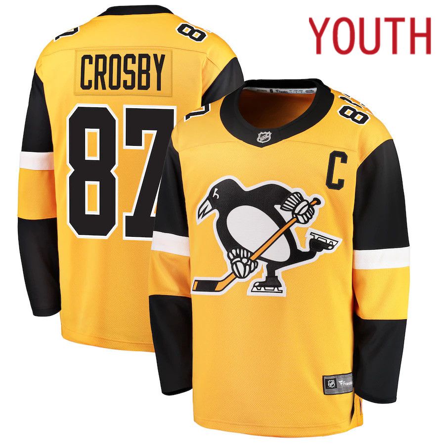 Youth Pittsburgh Penguins #87 Sidney Crosby Fanatics Branded Gold Alternate Breakaway Player NHL Jersey